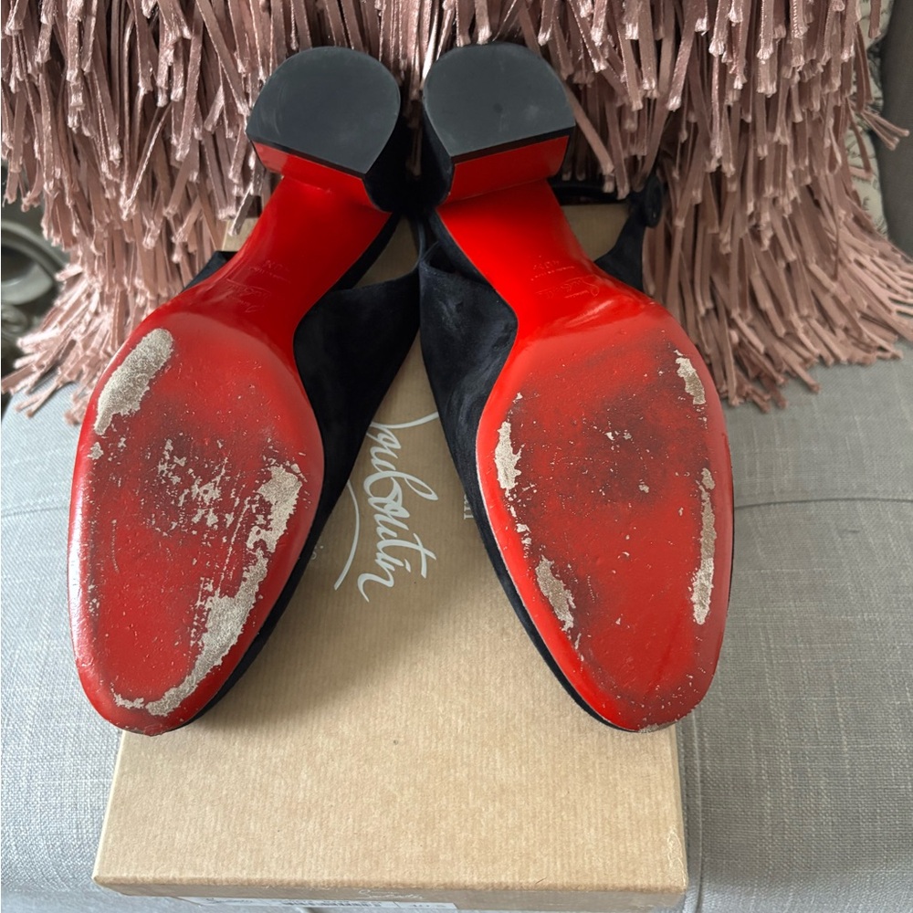 Authentic Christian Louboutin "So Jane" suede round toe sling back 2.25 inch - Picture 4 of 5